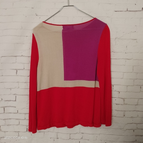 JONES NEW YORK COLLECTION MOD LOOK PINK RED COLOR BLOCK BLOUSE LARGE - Picture 4 of 9